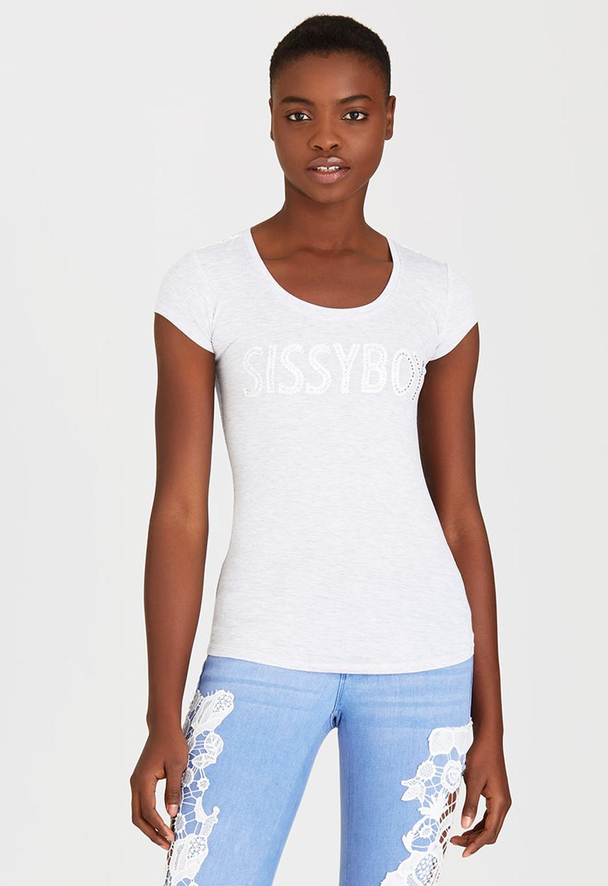 SISSY BOY - Kira Logo Tee with Lace Detail Grey Melange