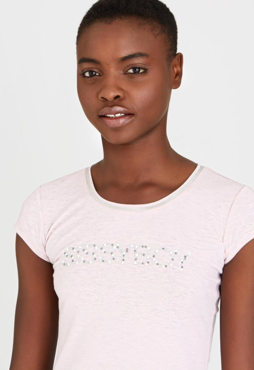 SISSY BOY - Adara Logo Tee with Diamante Trim Pale Pink
