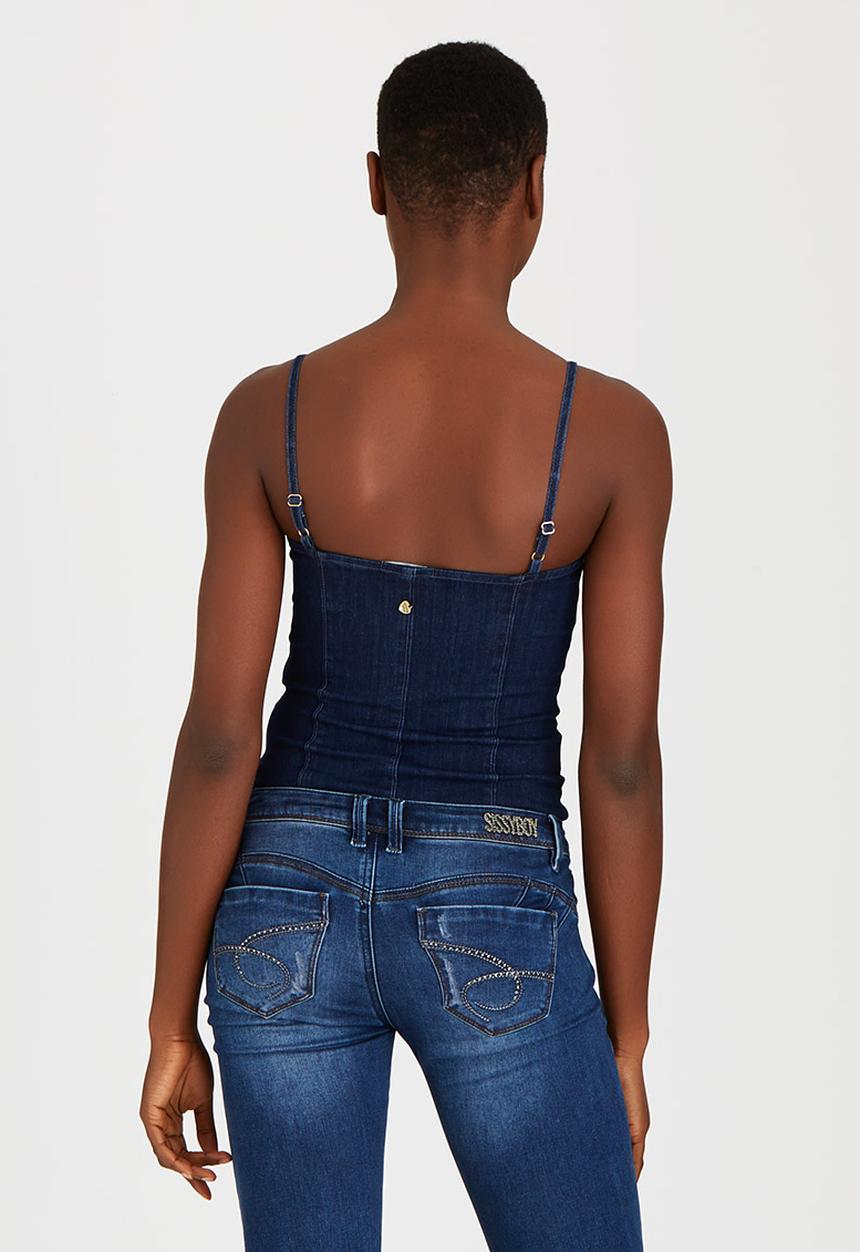 SISSY BOY - Xia Denim Bodysuit Dark Blue