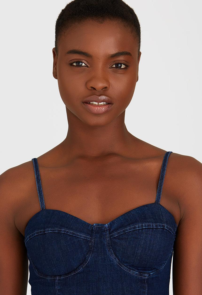 SISSY BOY - Xia Denim Bodysuit Dark Blue