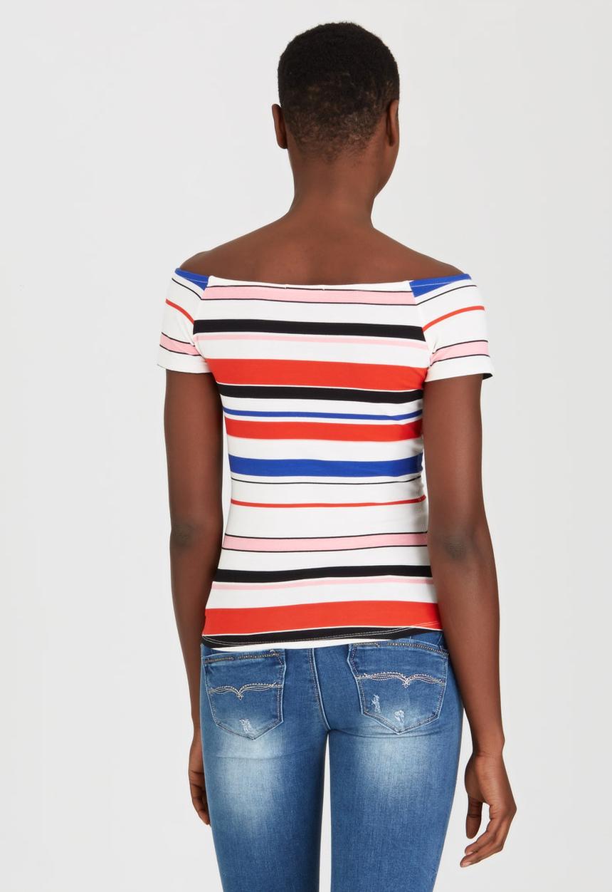 SISSY BOY - Kacey-Leigh Striped Off-the-shoulder Tee Blue and White