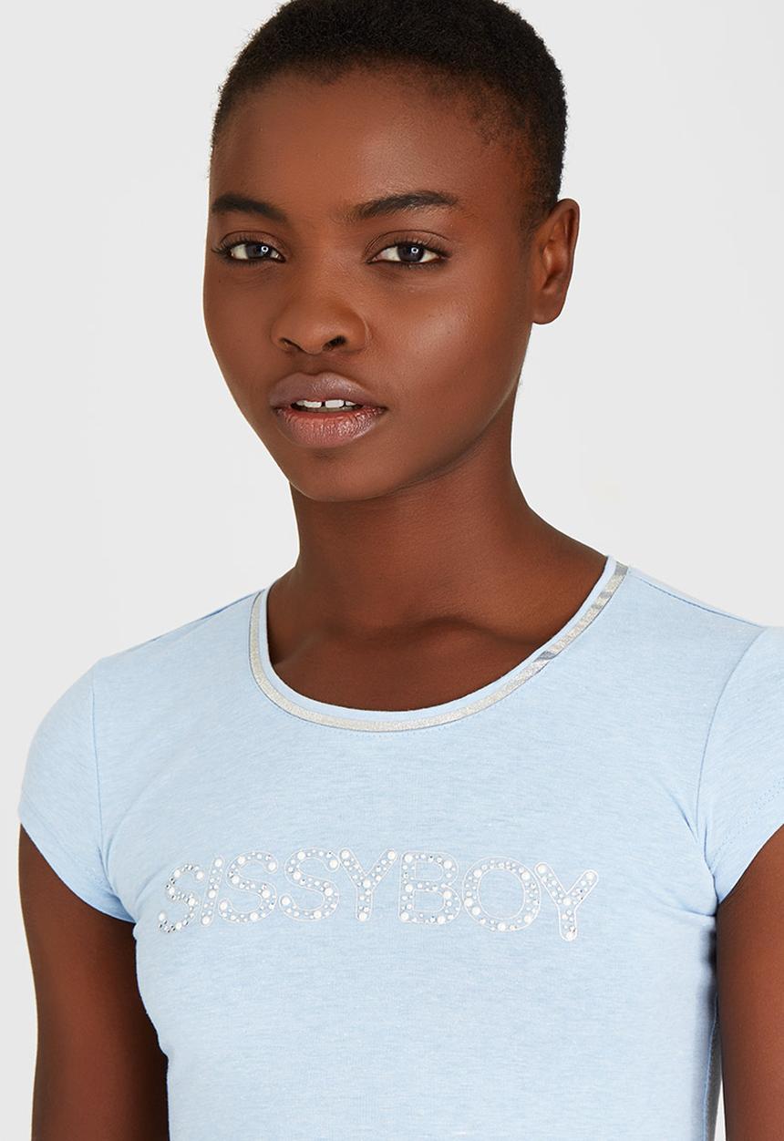SISSY BOY - Adara Logo Tee with Diamante Trim Pale Blue
