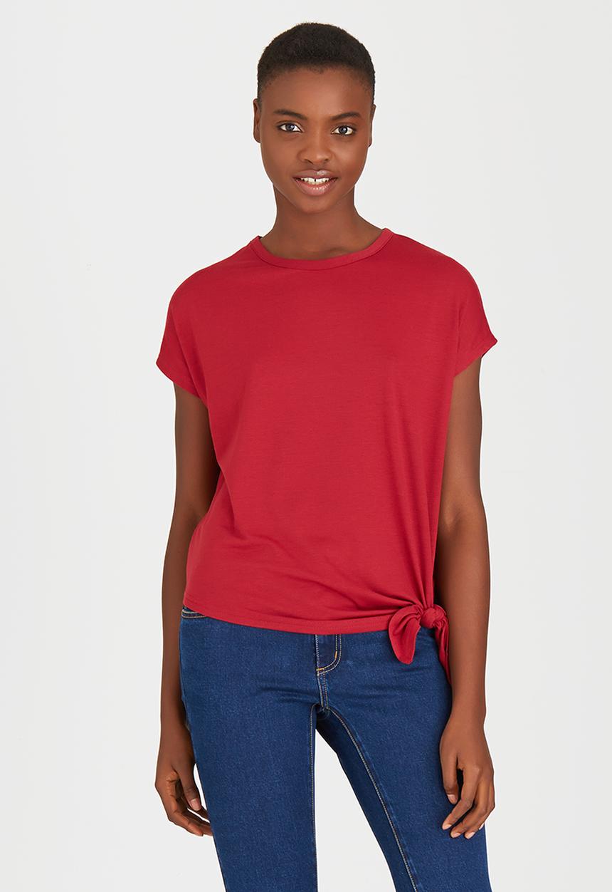 edit - Tie-front T-shirt Red