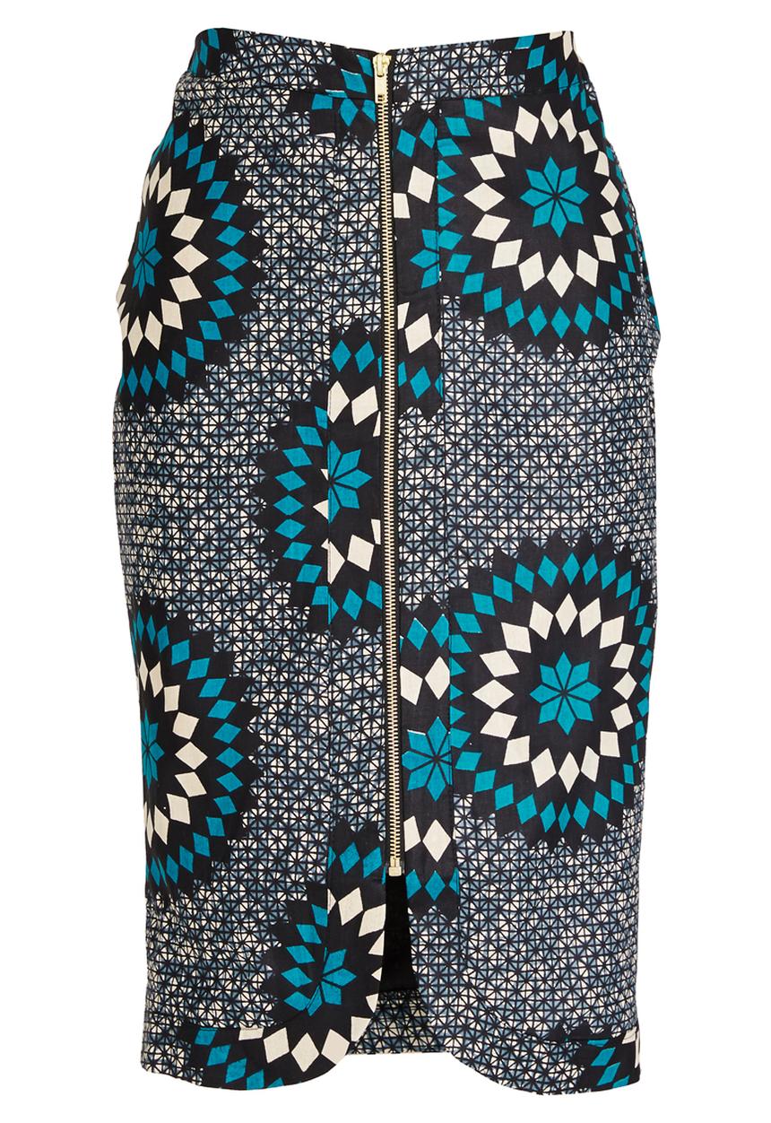 AfroDizzy - Sunburst Printed Pencil Skirt Dark Blue