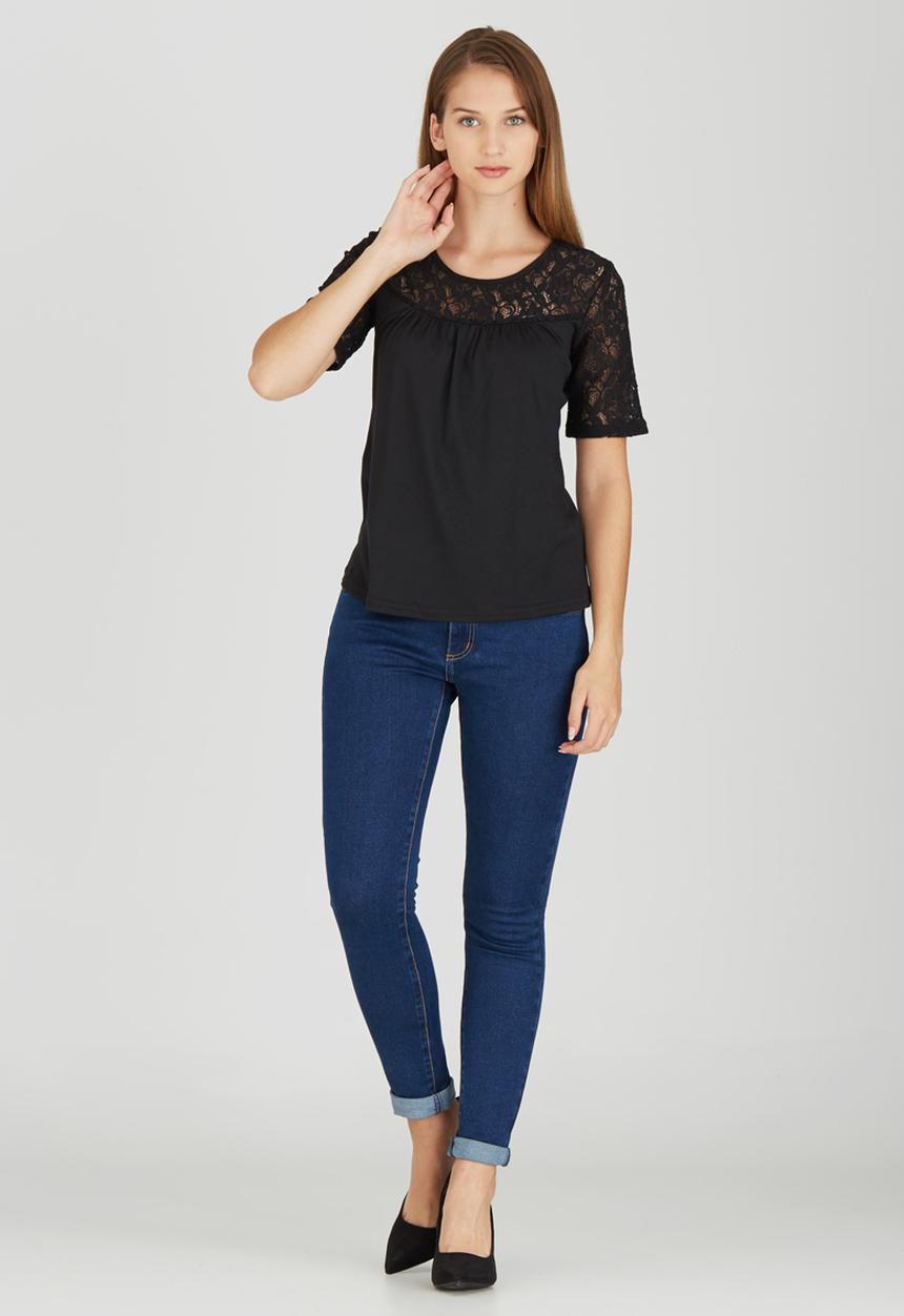 edit - T-shirt with Lace Inset Black