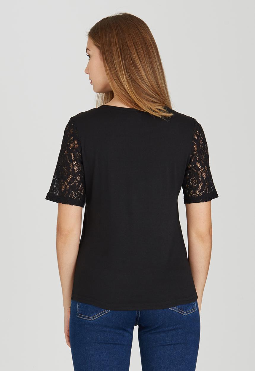 edit - T-shirt with Lace Inset Black