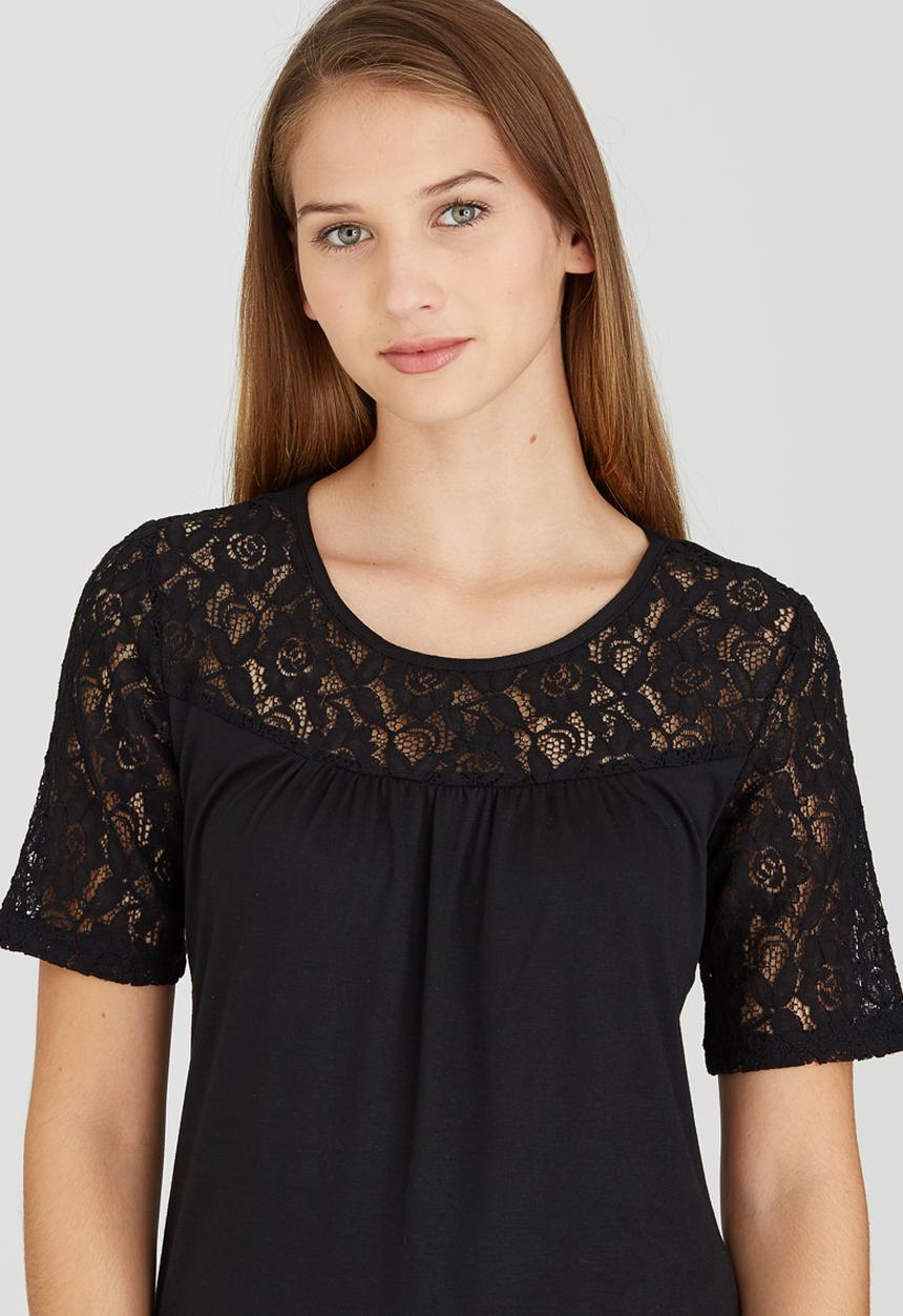 edit - T-shirt with Lace Inset Black