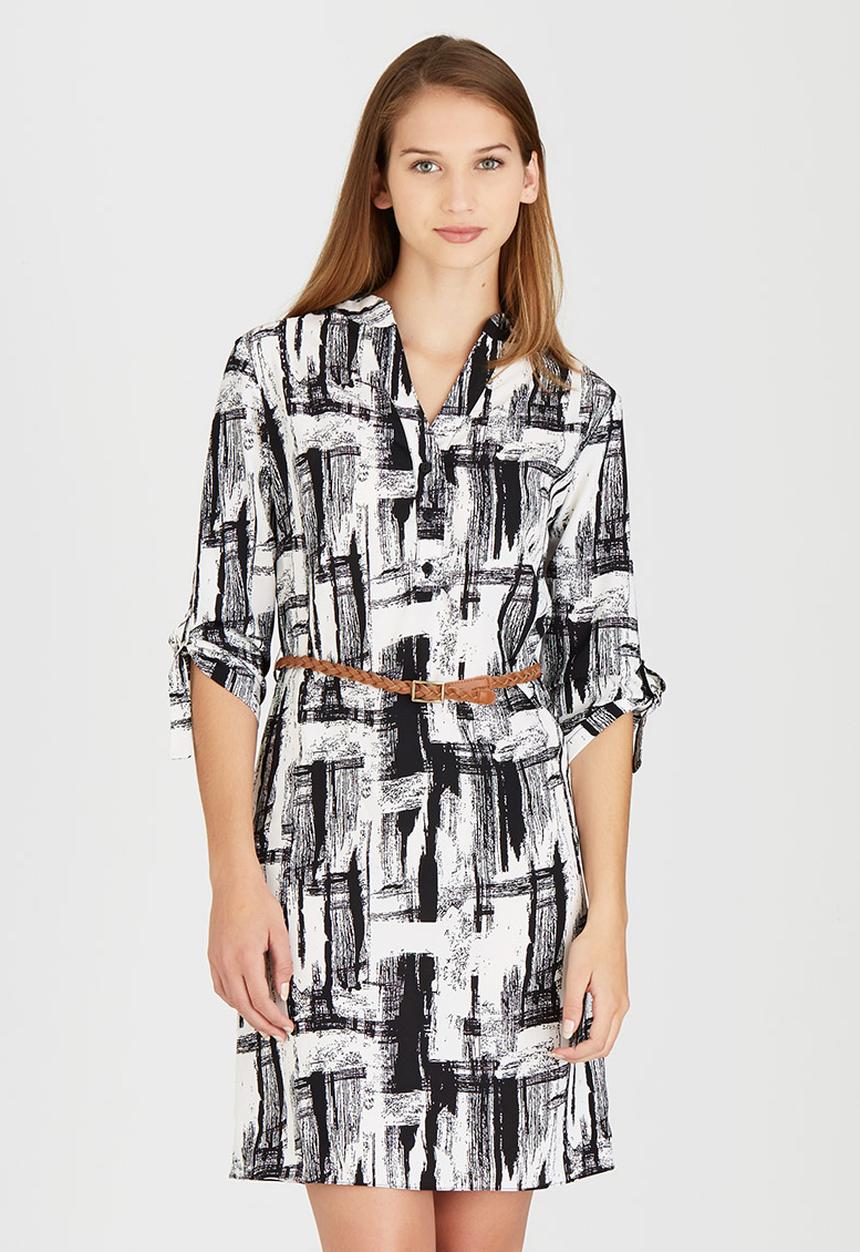 edit - Tunic with Roll-up Sleeve Detail Black and White