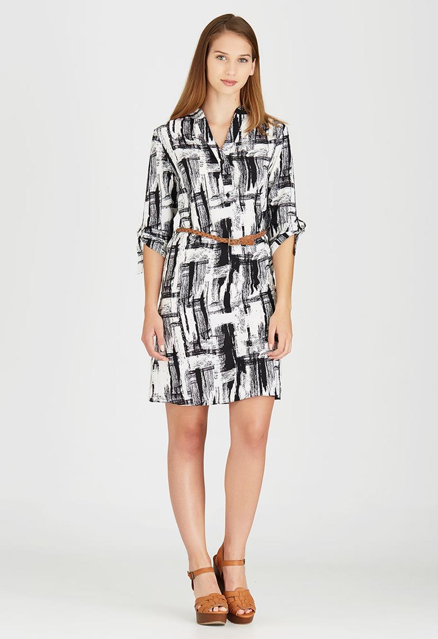 edit - Tunic with Roll-up Sleeve Detail Black and White