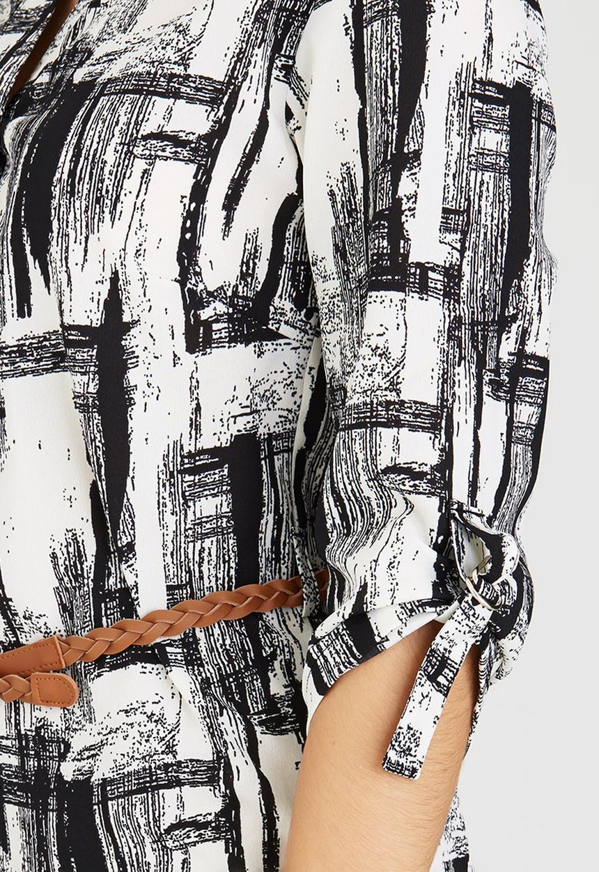 edit - Tunic with Roll-up Sleeve Detail Black and White