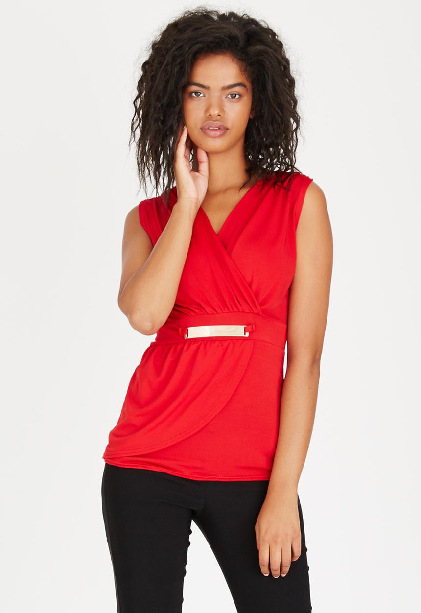 edit - Knit Sleeveless Top with Trim Dark Red