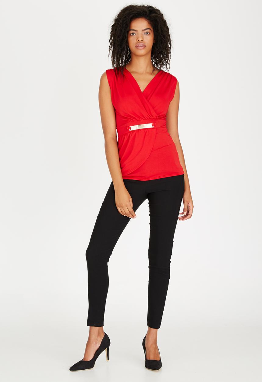 edit - Knit Sleeveless Top with Trim Dark Red