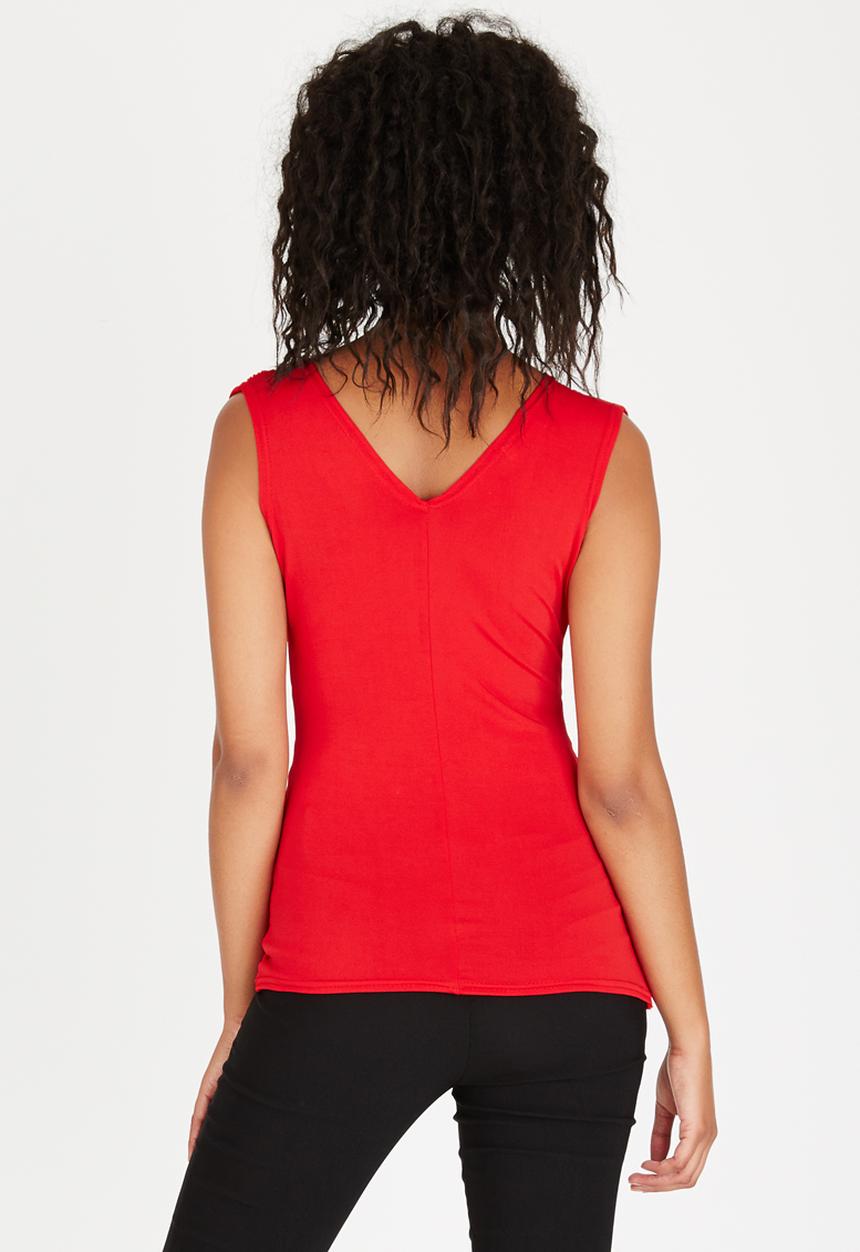 edit - Knit Sleeveless Top with Trim Dark Red