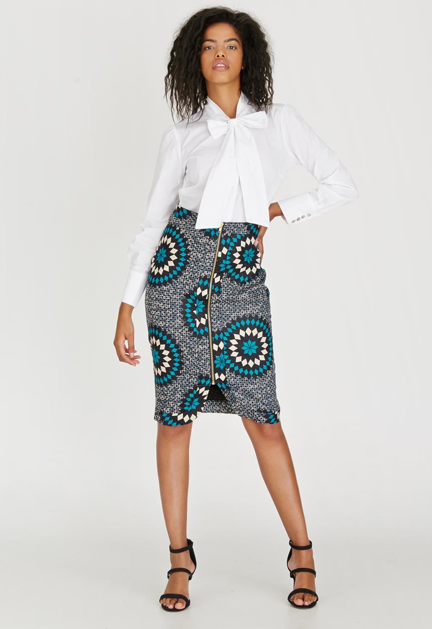 AfroDizzy - Sunburst Printed Pencil Skirt Dark Blue