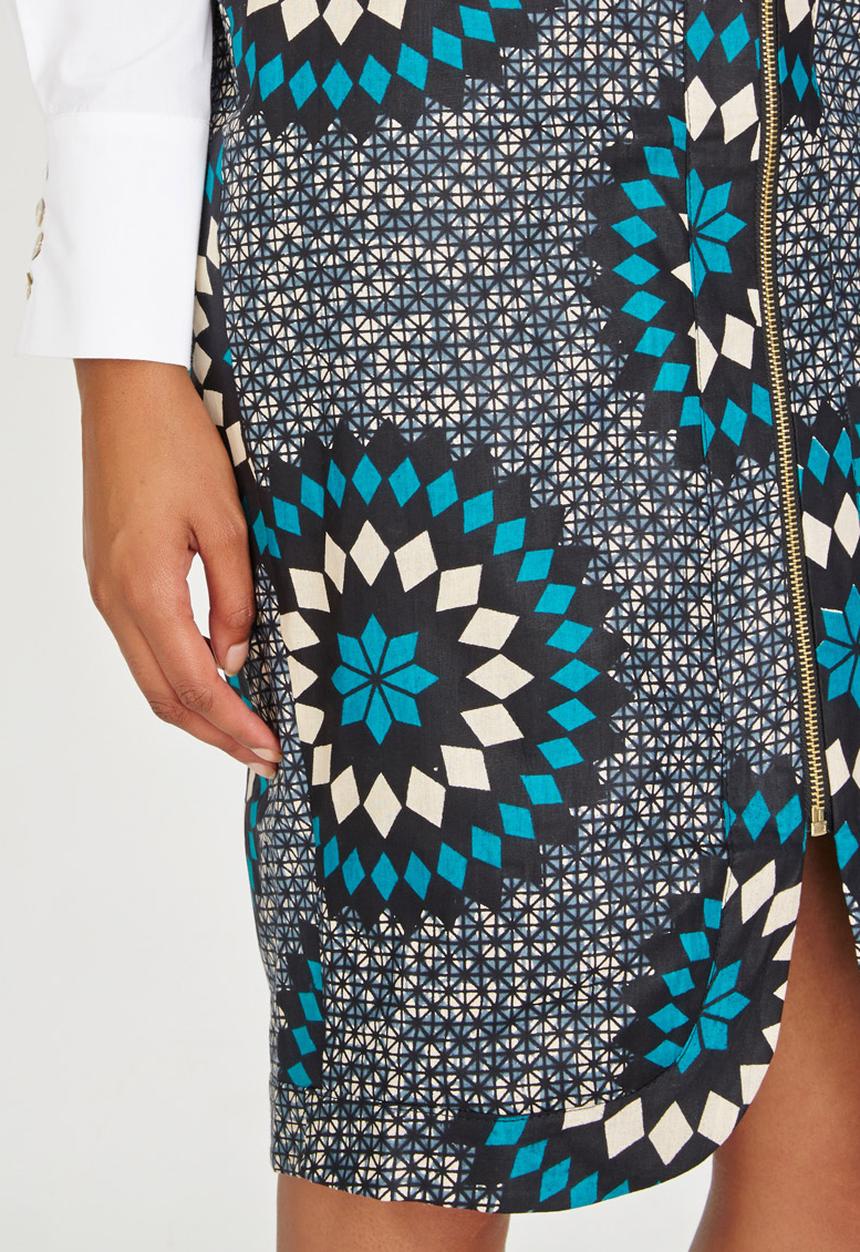 AfroDizzy - Sunburst Printed Pencil Skirt Dark Blue