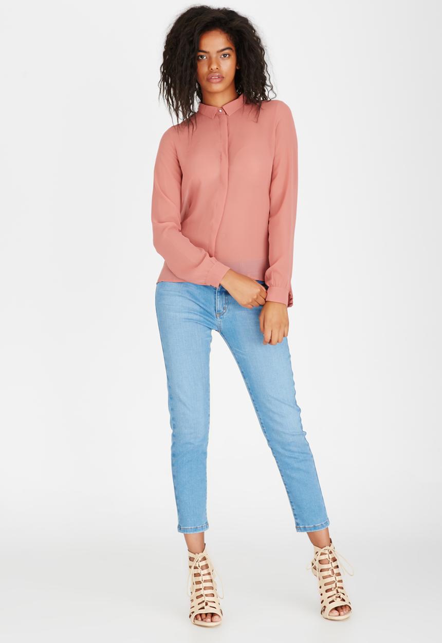 ONLY - Sybilla Long Sleeve Pleated Top Pale Pink