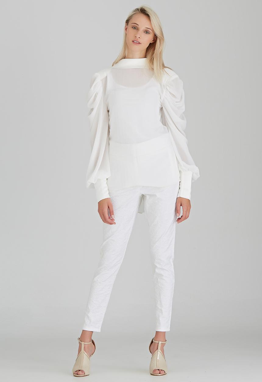 Rubicon by Hangwani Nengovhela - Sheer Roll Collar Cuffed Blouse White