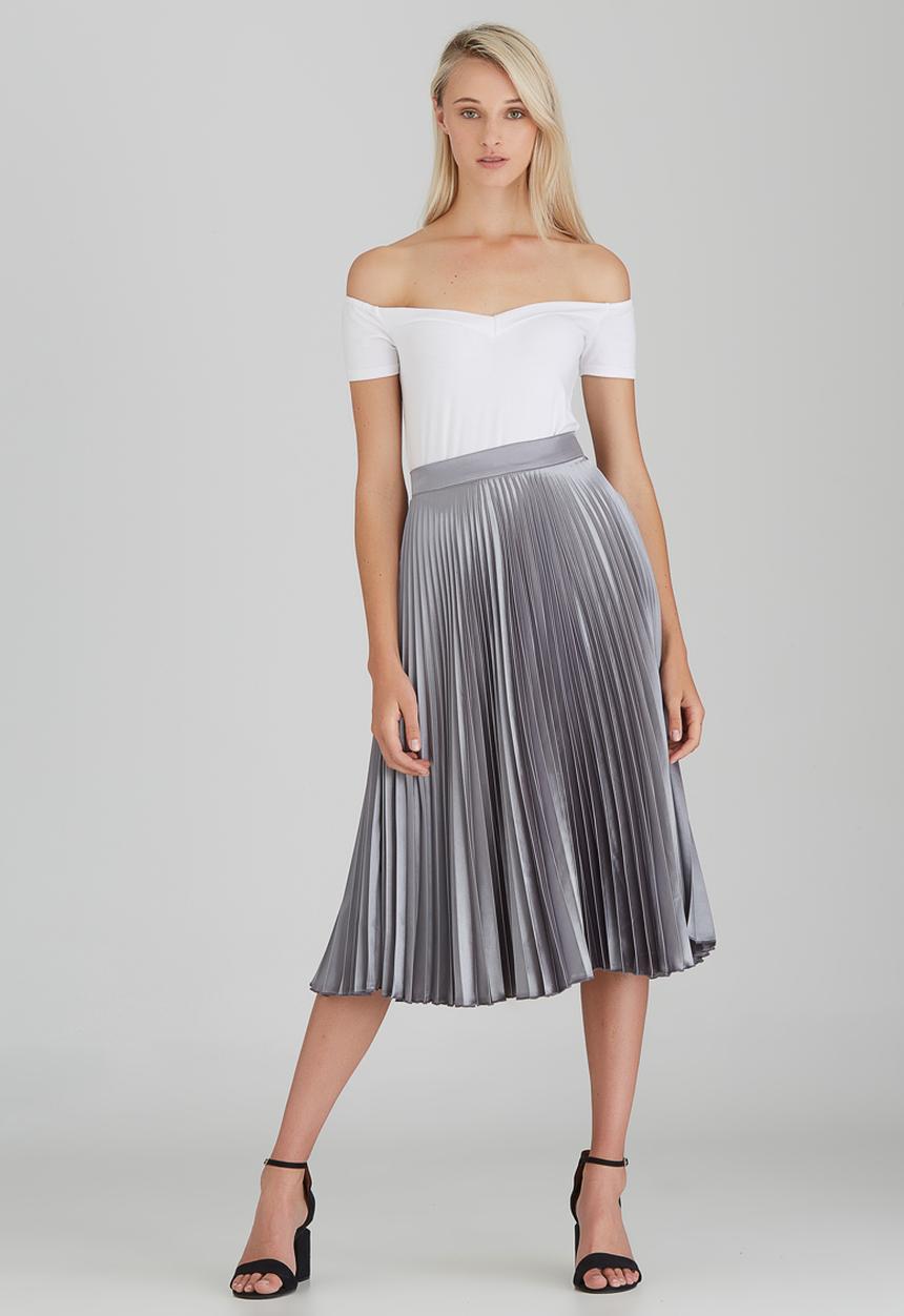 STYLE REPUBLIC - Pleated Midi Skirt Silver