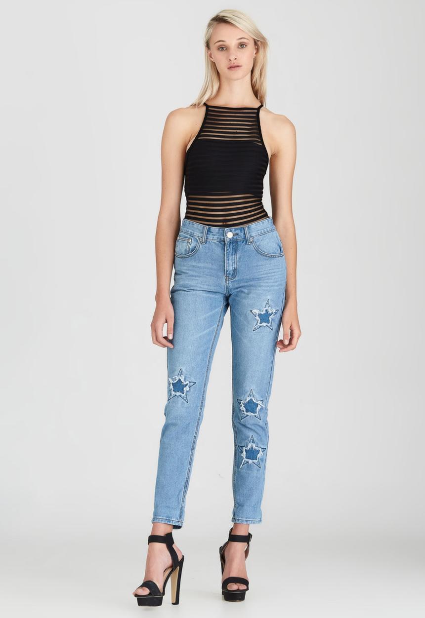 BoohooDNU - Petite Stripe Mesh Bodysuit Black