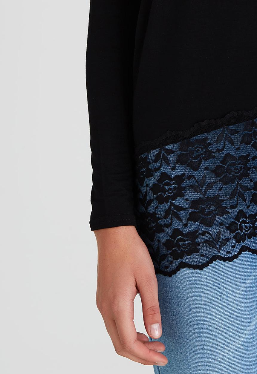 BoohooDNU - Longline Lace Trim Top Black