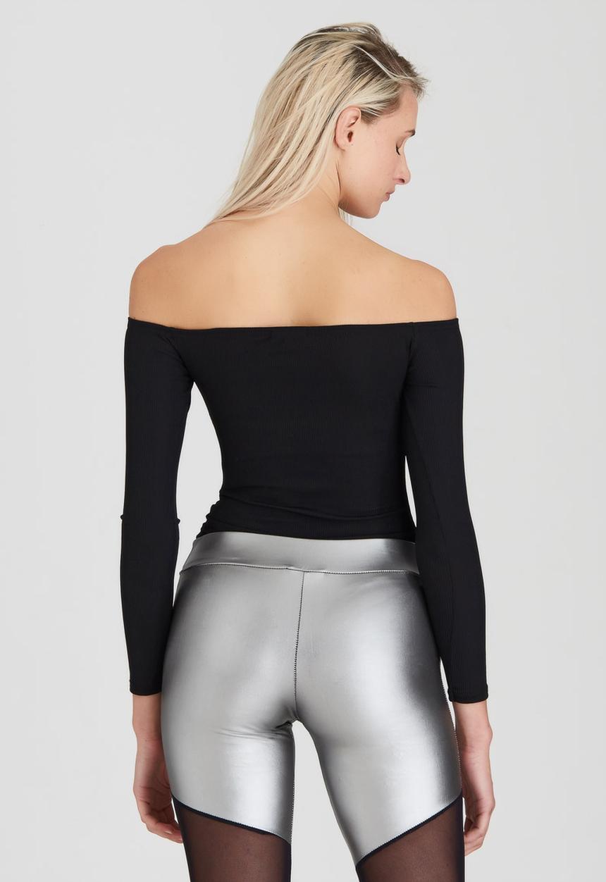 BoohooDNU - Off The Shoulder Long Sleeve Bodysuit Black