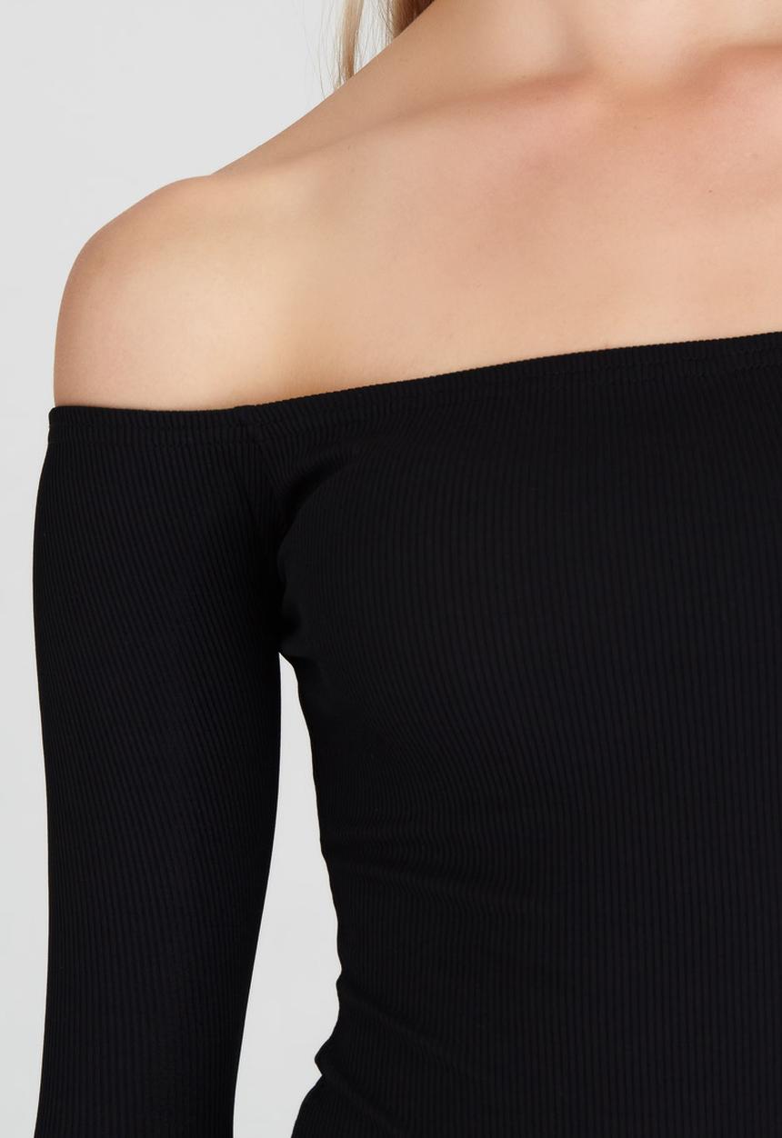 BoohooDNU - Off The Shoulder Long Sleeve Bodysuit Black