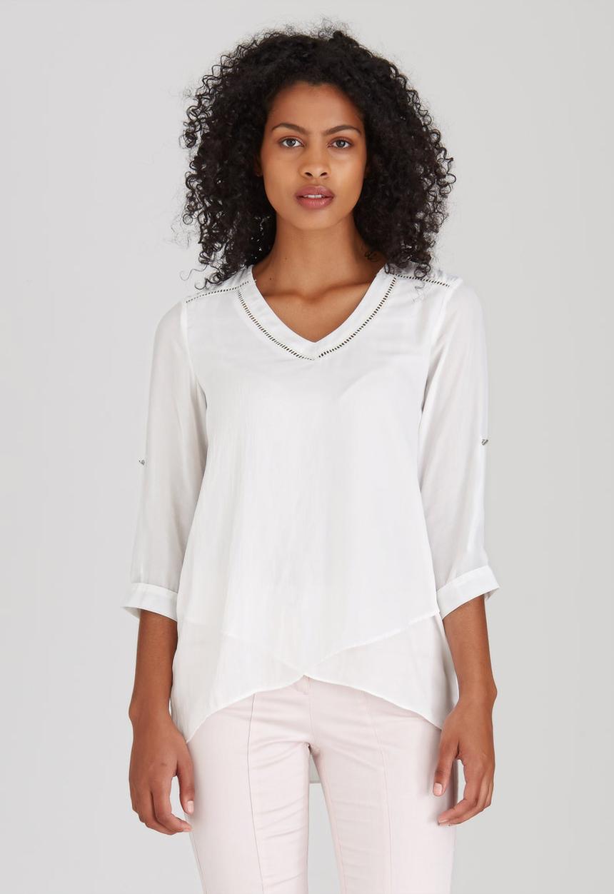 cath.nic - 3/4 Sleeve V-neck Woven Blouse White