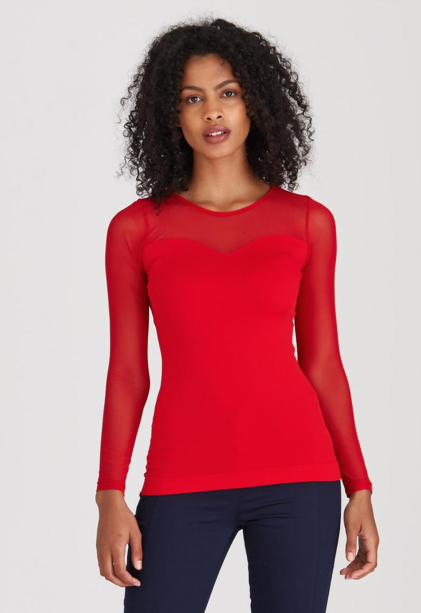 cath.nic - Crewneck Mesh Knit Top Red