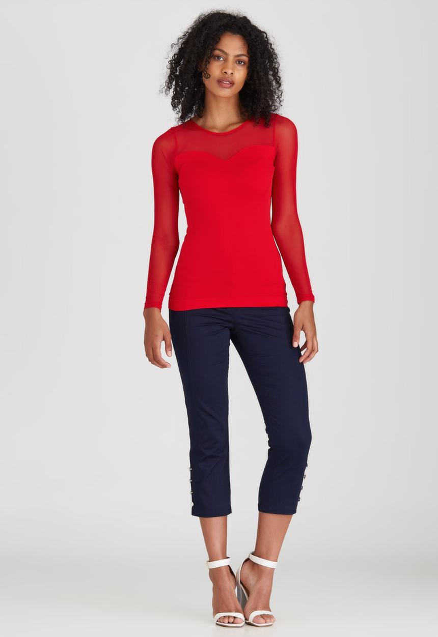 cath.nic - Crewneck Mesh Knit Top Red