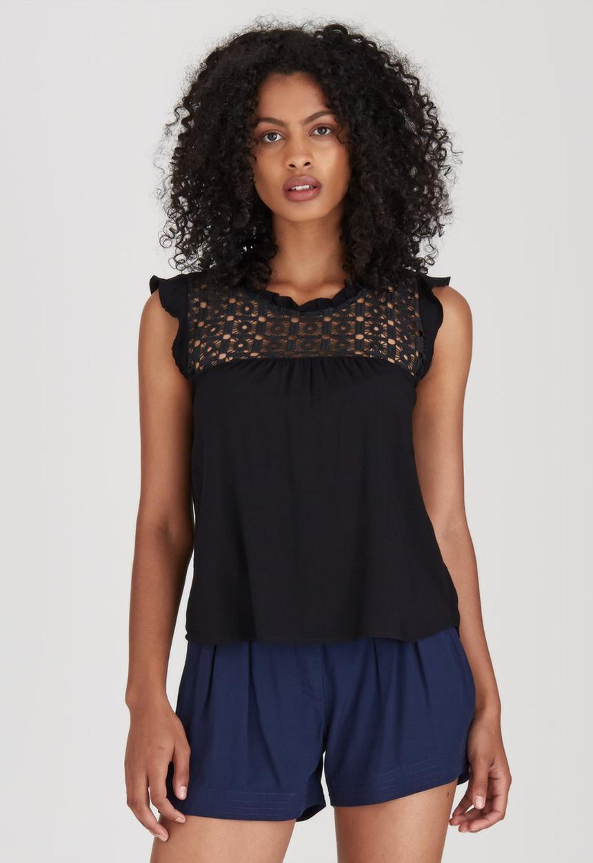 Sitting Pretty - Mara Frill Sleeve Top Black