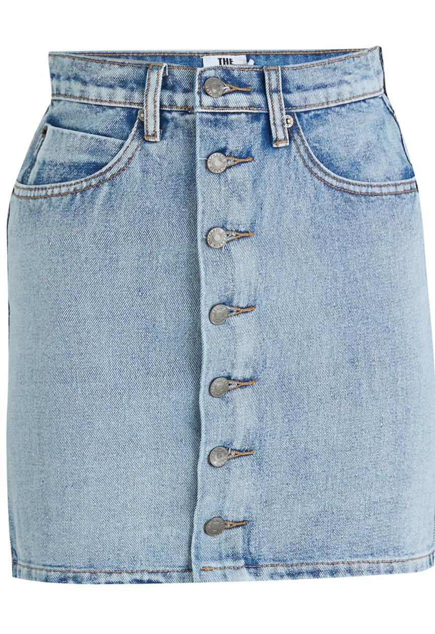 BoohooDNU - Button Through Denim Skirt Pale Blue