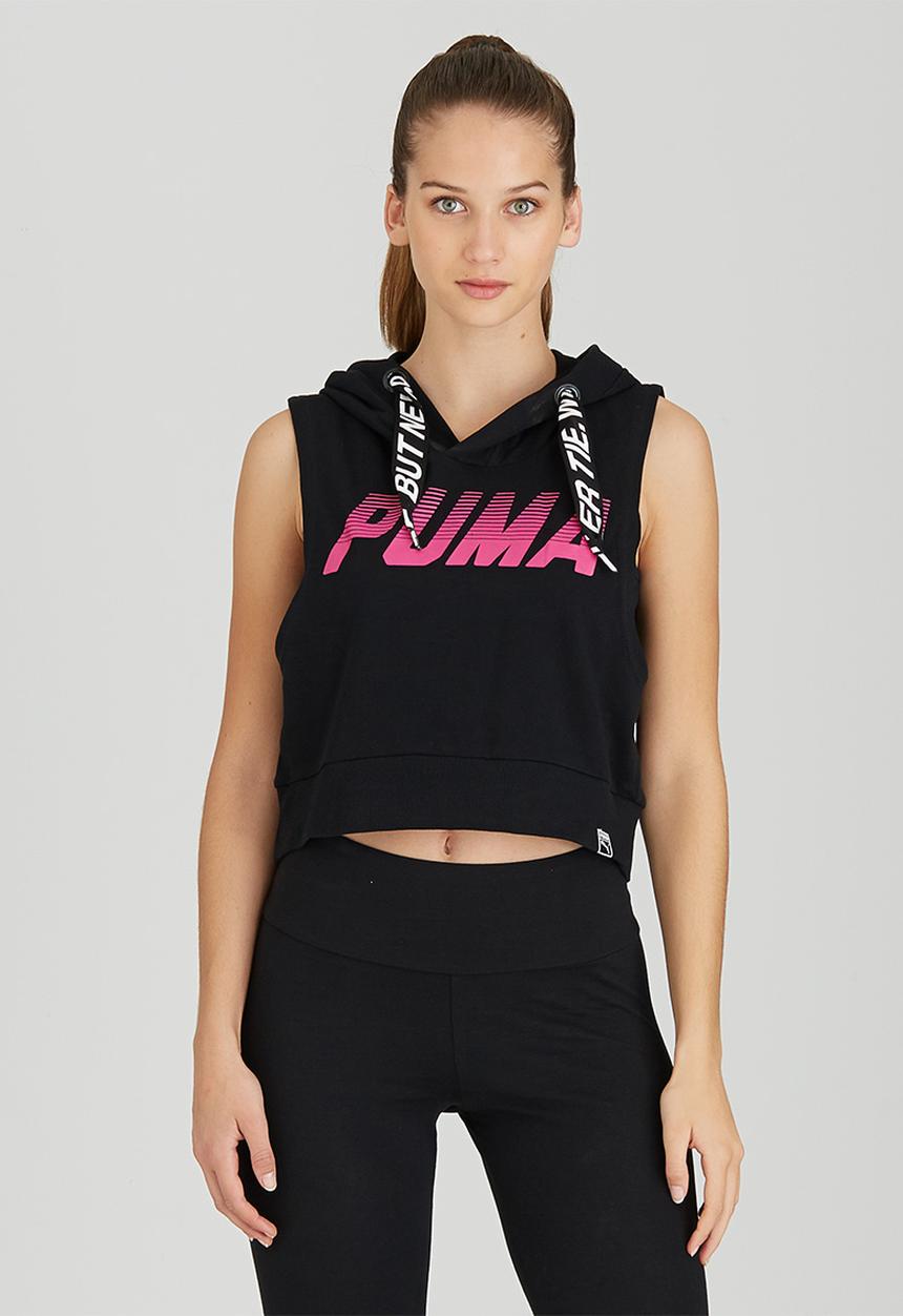 PUMA - Cropped Sleeveless Hooded Sweater Black