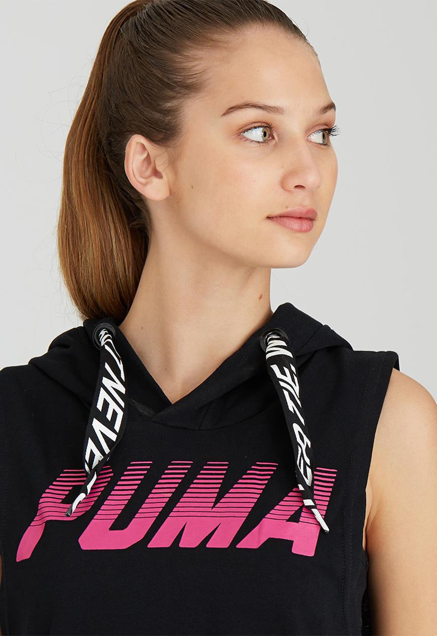 PUMA - Cropped Sleeveless Hooded Sweater Black