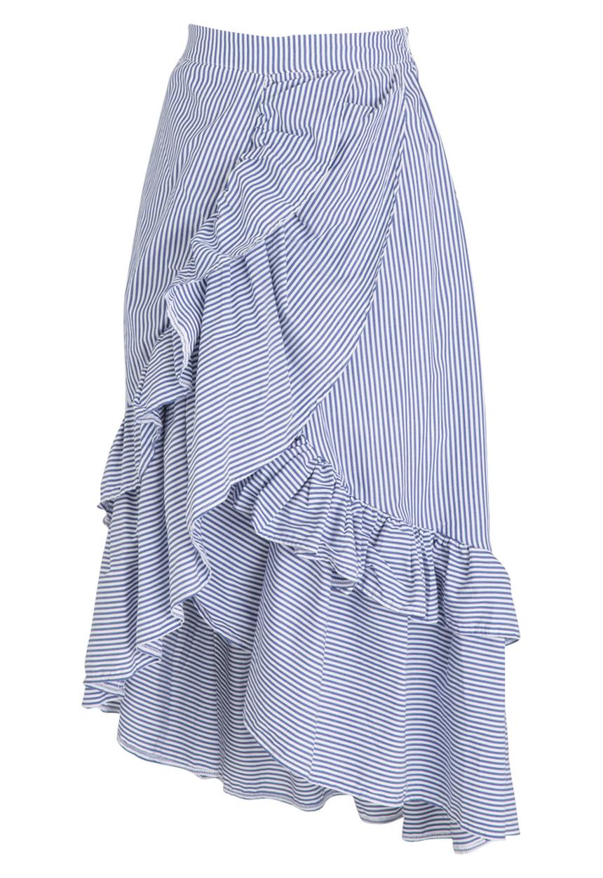 STYLE REPUBLIC - High Low Frill Skirt Blue and White