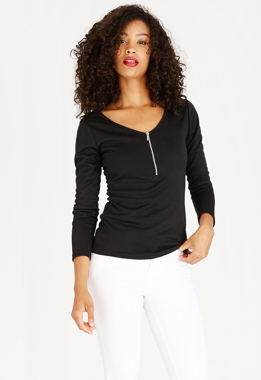 c(inch) - Zip Detail T-Shirt Black
