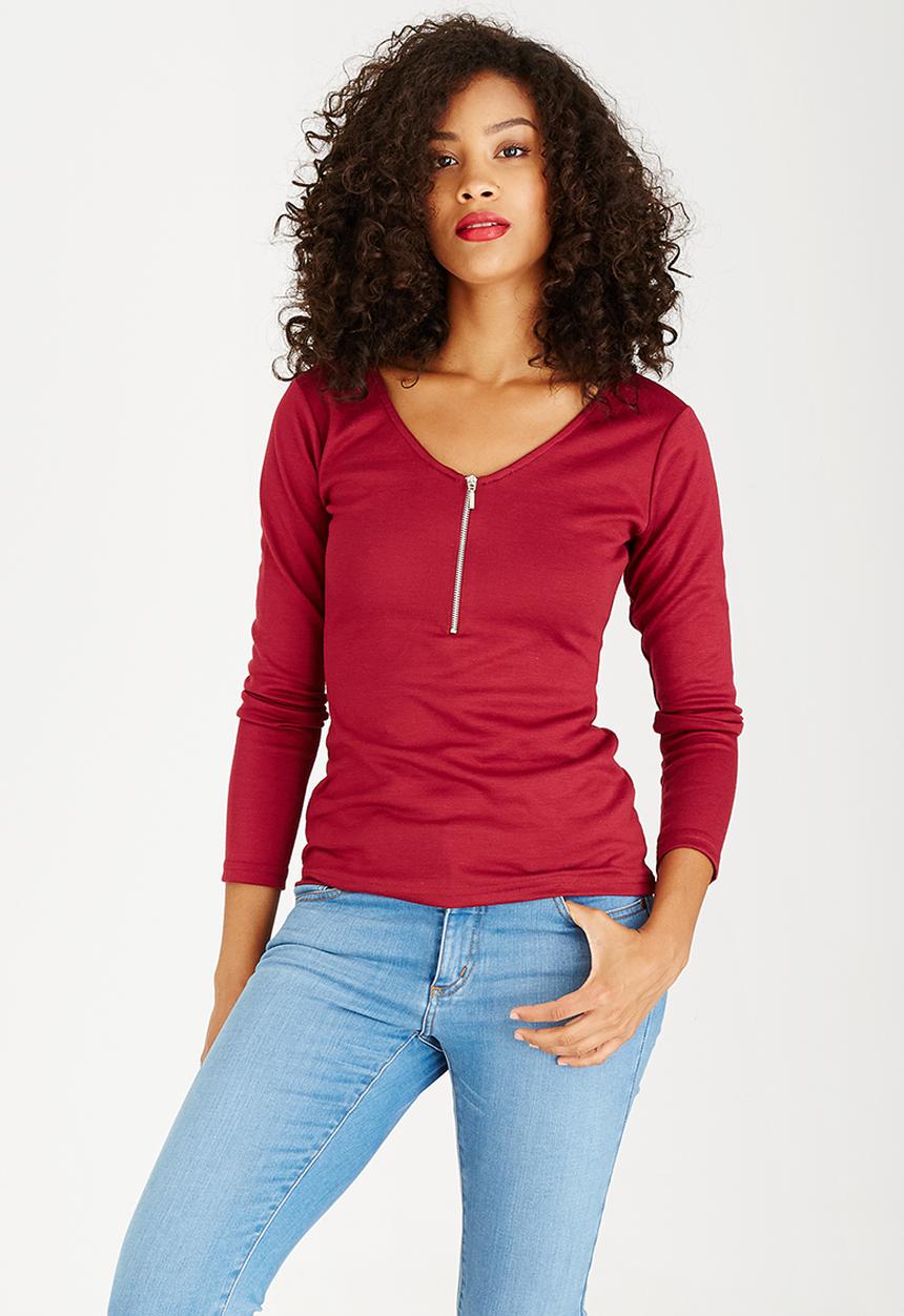 c(inch) - Zip Detail T-Shirt Dark Red