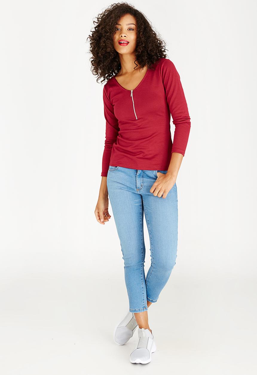 c(inch) - Zip Detail T-Shirt Dark Red