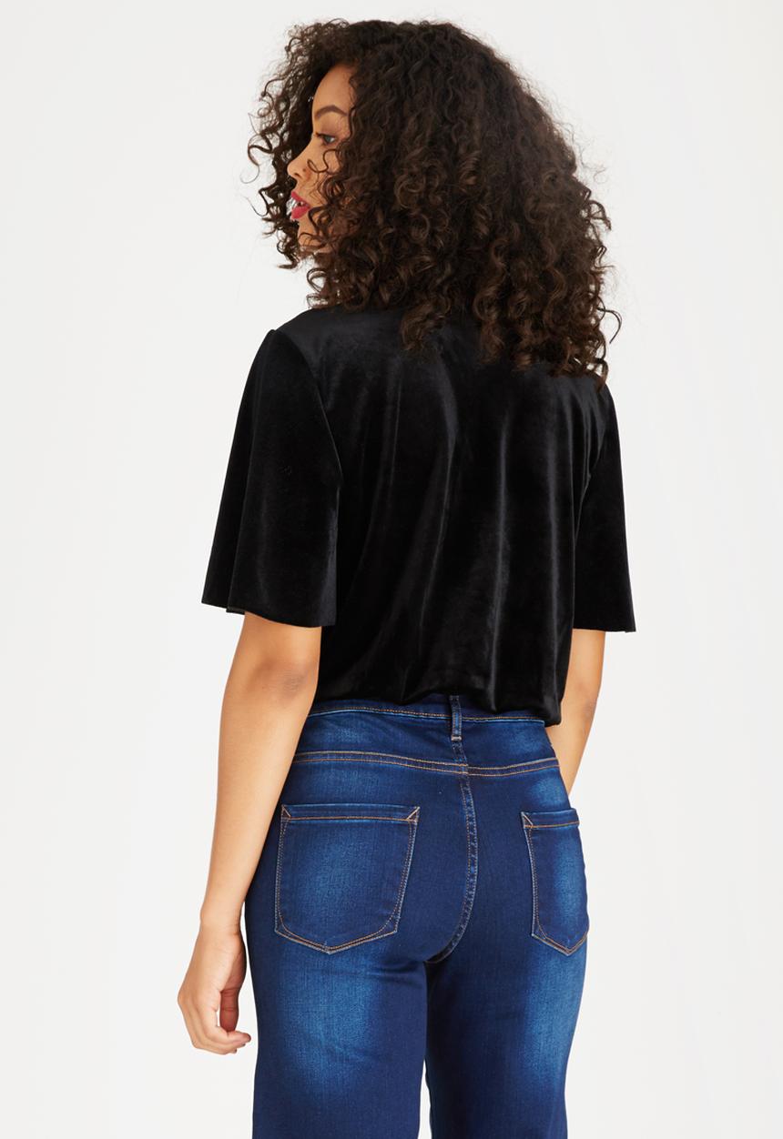 STYLE REPUBLIC - Velvet Wrap Bodysuit Black