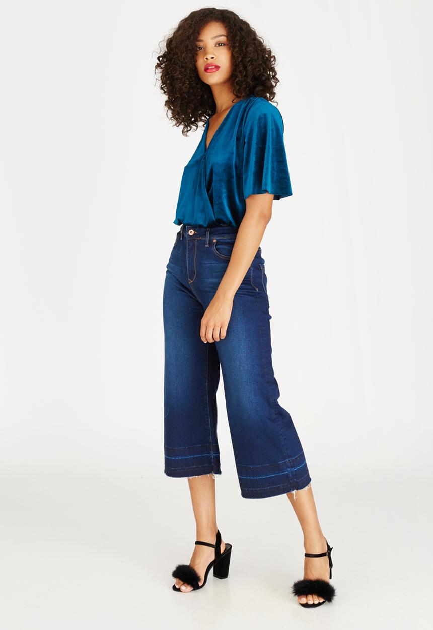 STYLE REPUBLIC - Velvet Wrap Bodysuit Turquoise