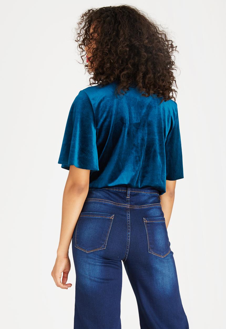 STYLE REPUBLIC - Velvet Wrap Bodysuit Turquoise