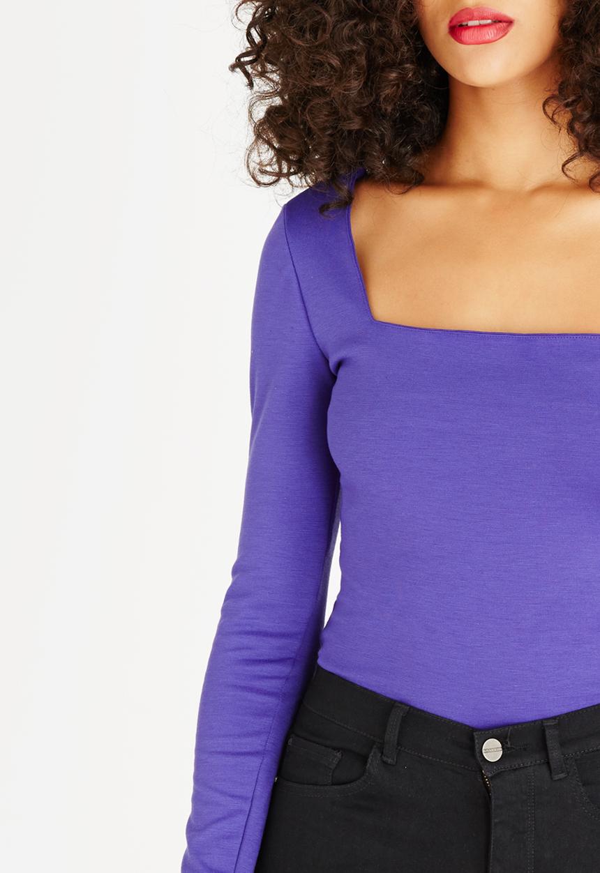 STYLE REPUBLIC - Square Neck Bodysuit Dark Purple