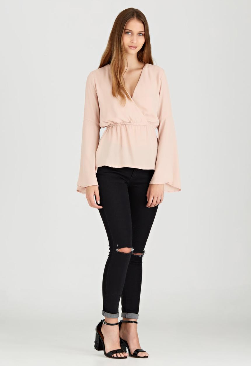 c(inch) - Lace-up back Blouse Pale Pink