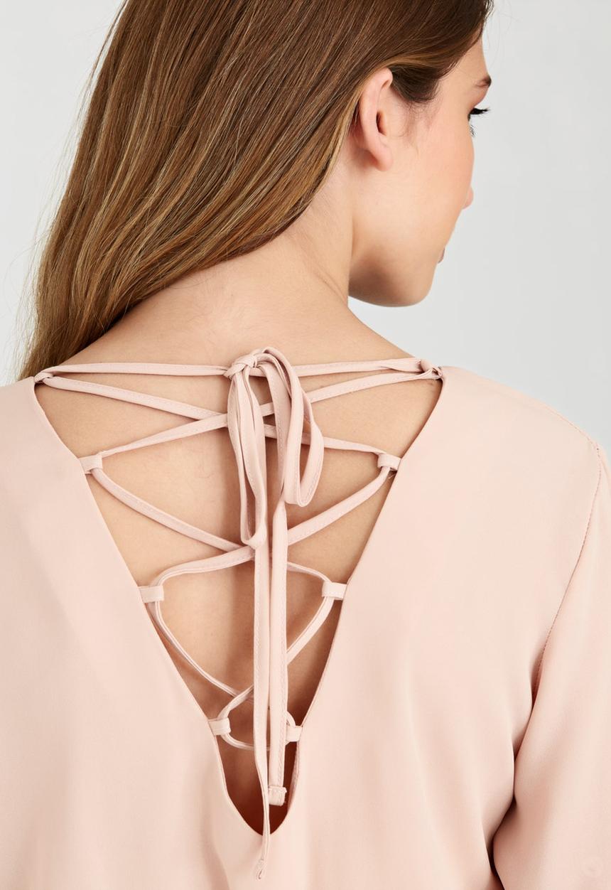 c(inch) - Lace-up back Blouse Pale Pink