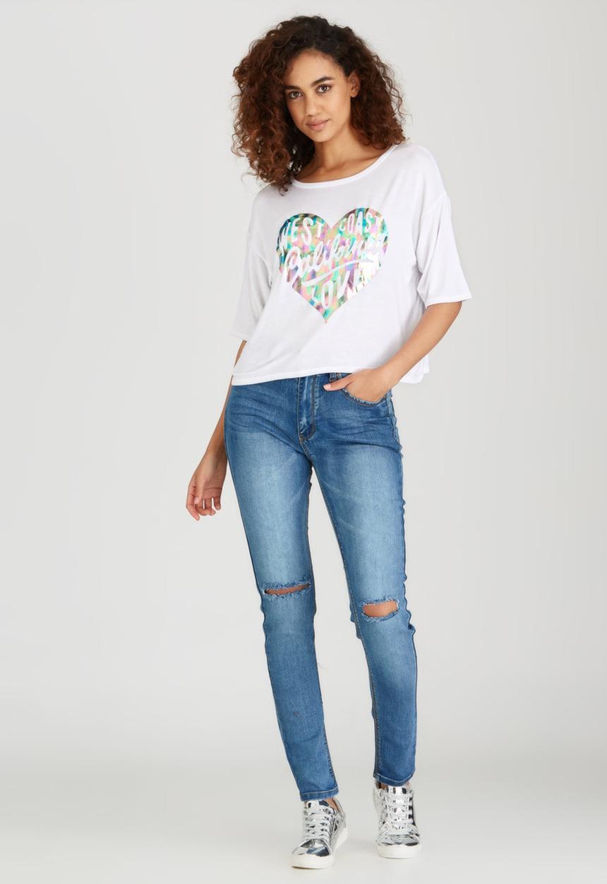 BoohooDNU - Metallic Print Tee White