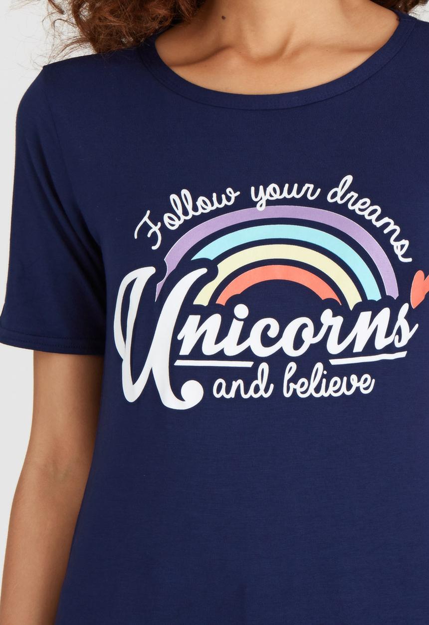 BoohooDNU - Rainbow Unicorn T-shirt Navy