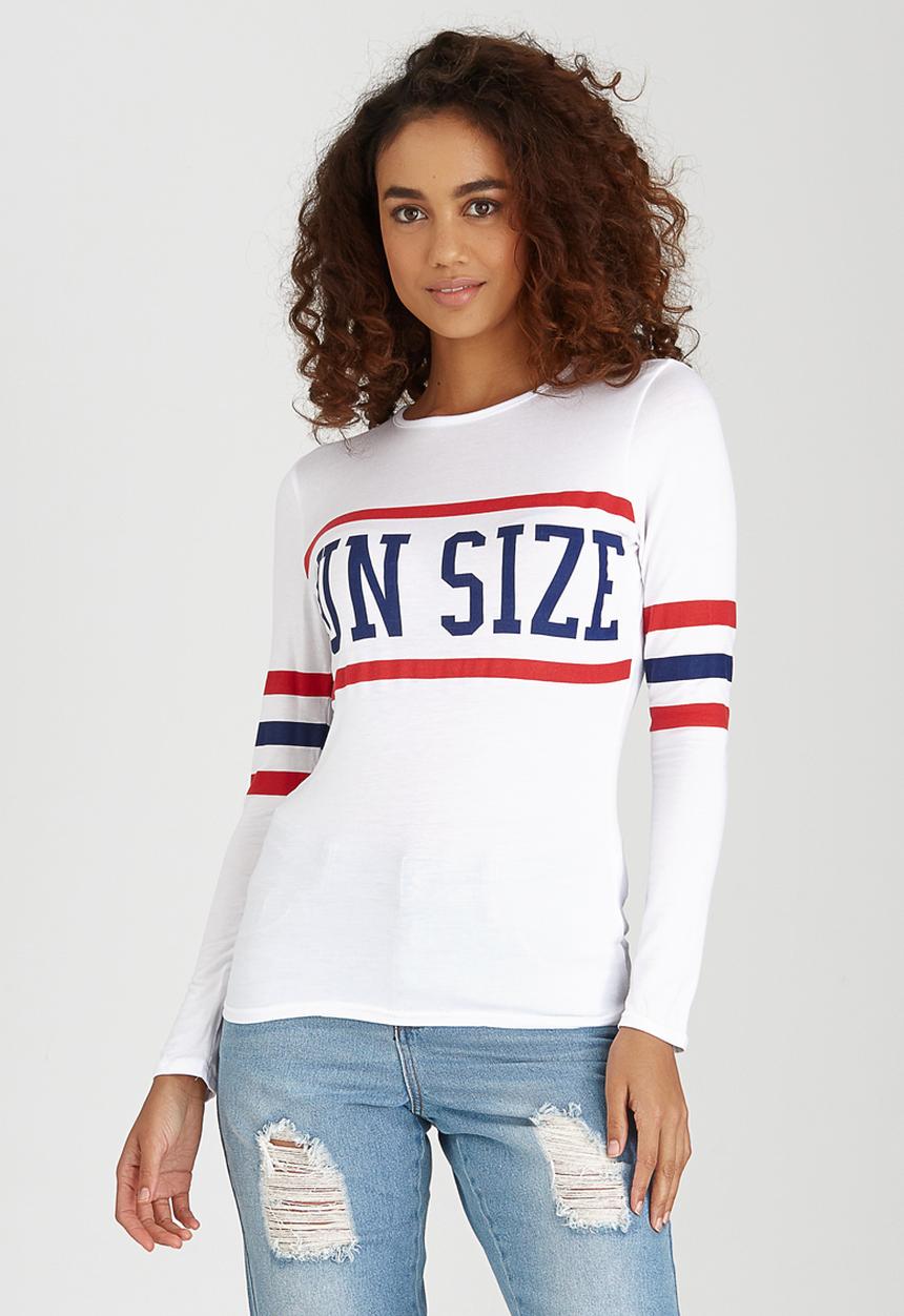 BoohooDNU - Petite Long Sleeve Slogan Top White