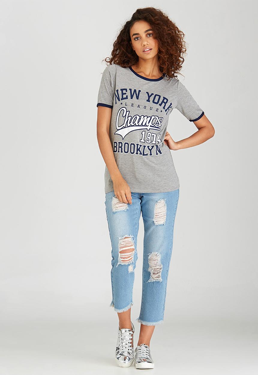 BoohooDNU - Cap Sleeve Slogan Tee Grey