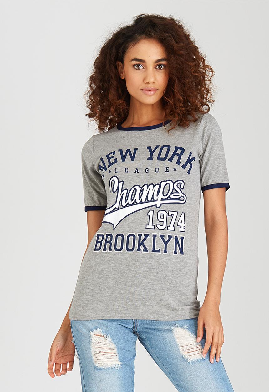 BoohooDNU - Cap Sleeve Slogan Tee Grey