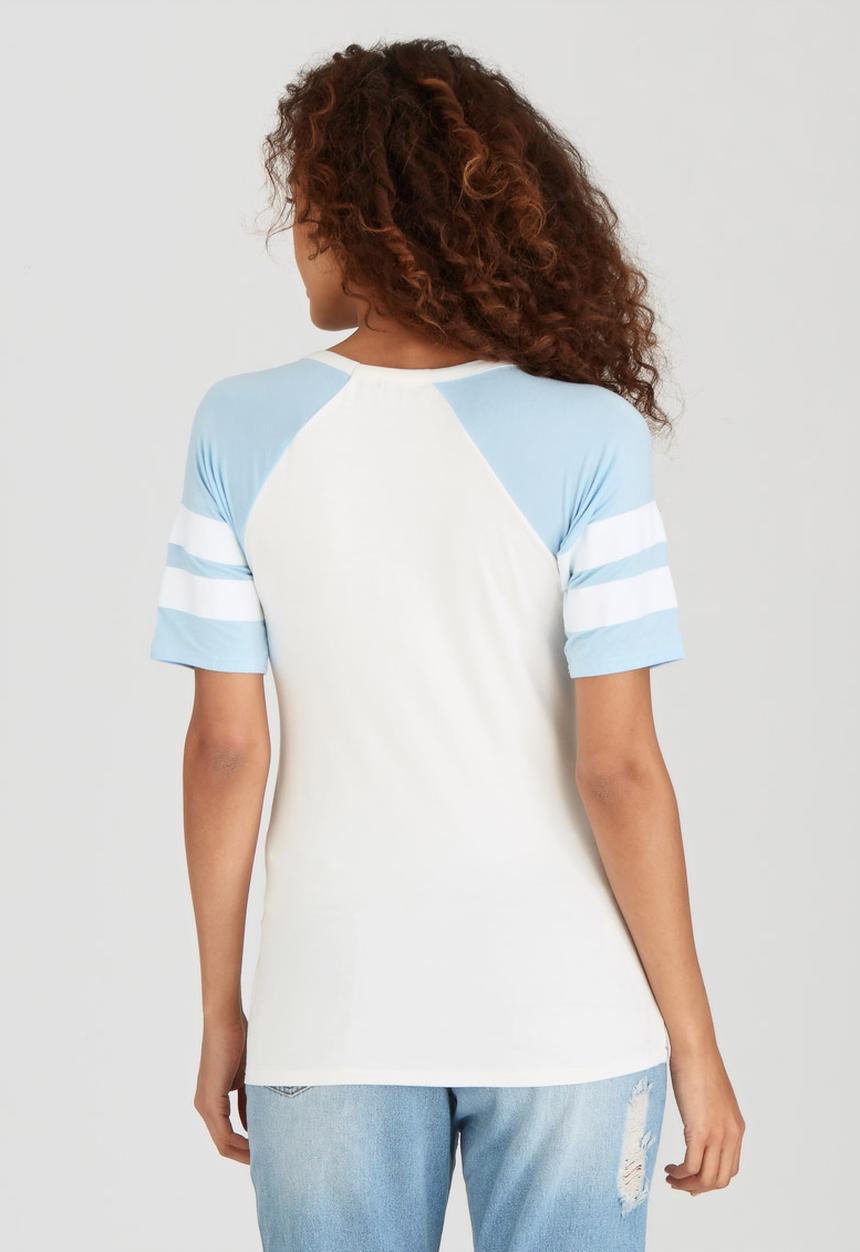 BoohooDNU - Petite V Neck Short Sleeved Baseball T-Shirt Blue
