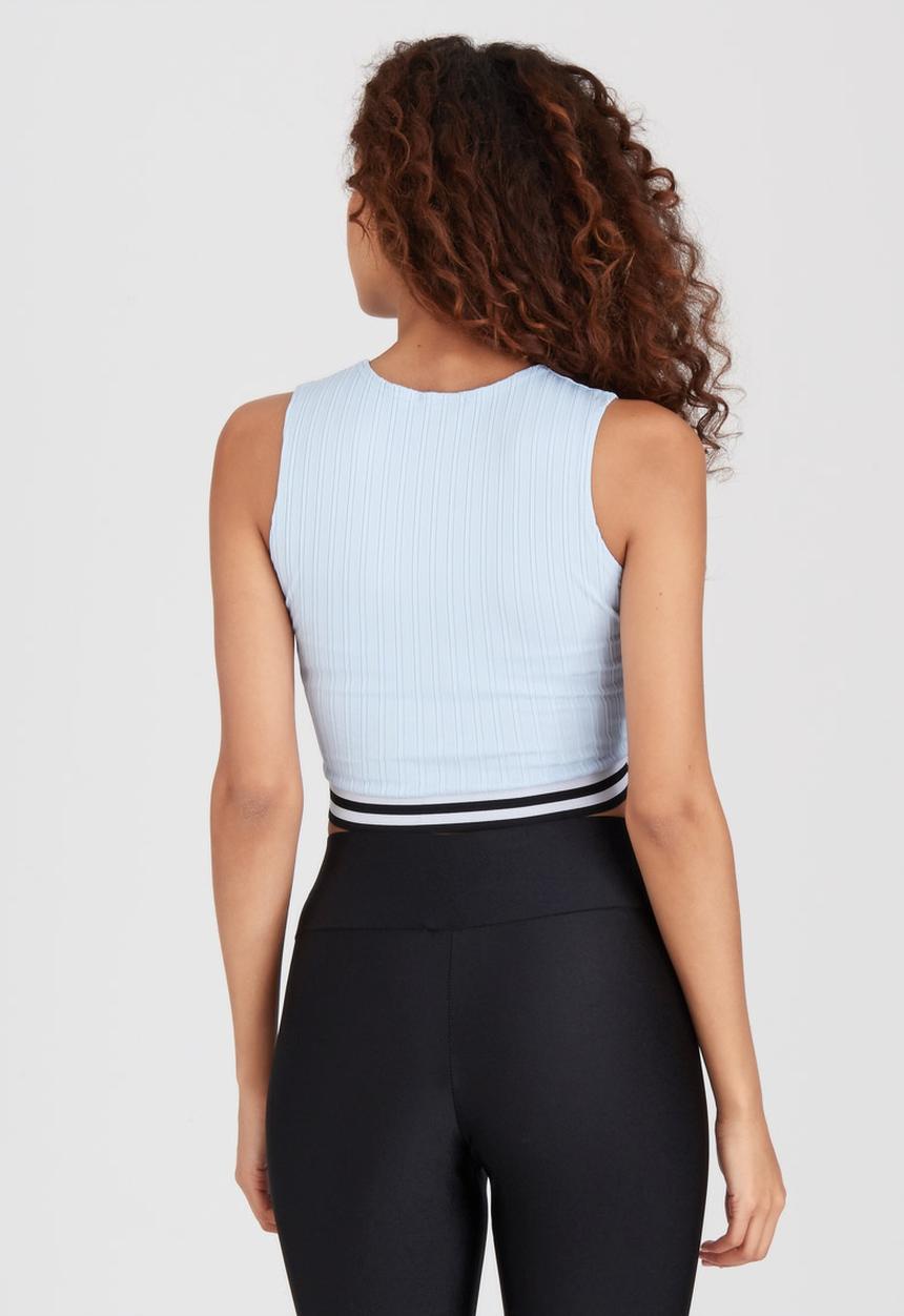 BoohooDNU - Cross Front Rib Top Blue